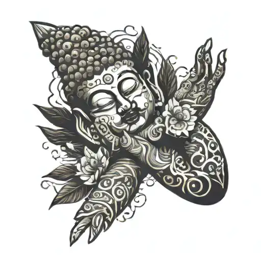 tatto for the full left hand , inspired by the budism and the budha  tattoo design idea
