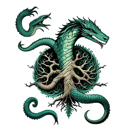 Jormungandr and yggdrasil tattoo design idea