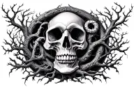 skull hourglass tree of life intertwined tattoo design idea