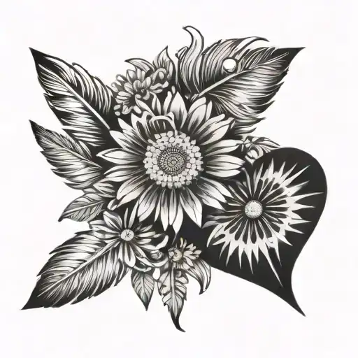 bracelet heart sign arrow daisies dandelion flower feather tattoo design idea