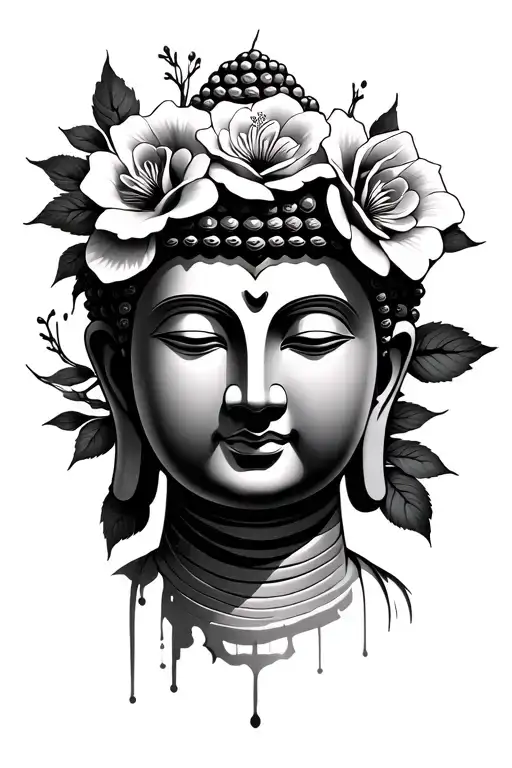 Buddha with roses mayflowers hibiscus tattoo design idea