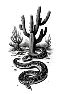 desert landscape with cacti and rattlesnake tattoo design idea