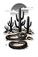 desert landscape with cacti and rattlesnake tattoo design idea