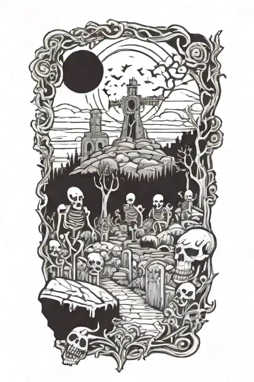 zombie graveyard tattoo design idea