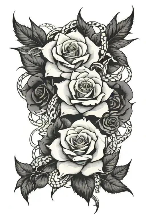 Spine tattoo for women of a rose with a snake wrapped around it going down the back tattoo design idea