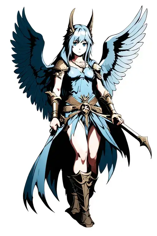 anime warrior with angel wings tattoo design idea