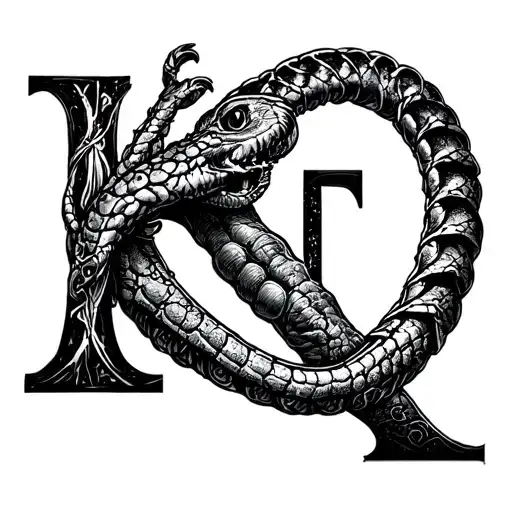 K F intials on ring finger painted Ouroboros tattoo design idea