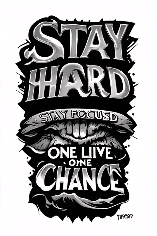Фразы "STAY HARD,STAY FOCUSED,ONE LIVE,ONE CHANCE tattoo design idea