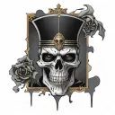 the emperor tarot card, skull, cracked background, eyes with blood tattoo design idea