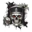 the emperor tarot card, skull, cracked background, eyes with blood tattoo design idea