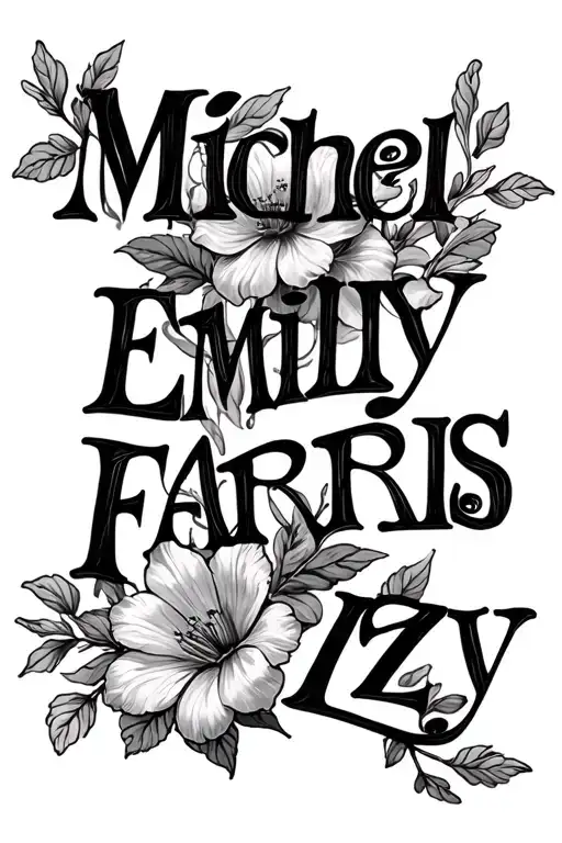 "Michel Emily Farris Izzy " Flower into Names tattoo design idea