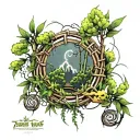 bamboo forrest,wreath,lightning storm clouds tattoo design idea