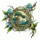 bamboo forrest,wreath,lightning storm clouds tattoo design idea