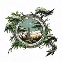 bamboo forrest,wreath,lightning storm clouds tattoo design idea