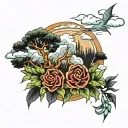 bamboo forrest,wreath,lightning storm clouds tattoo design idea