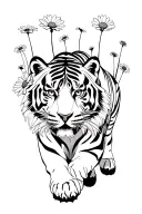 tiger walking in daisies tattoo design idea
