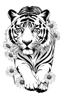 tiger walking in daisies tattoo design idea