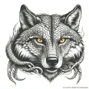 snake around a wolf face morphing tattoo design idea