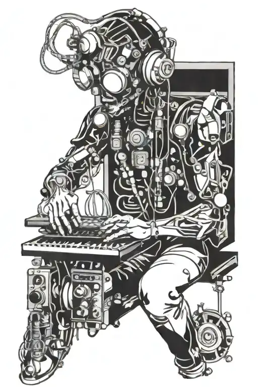 sound engineer humanoid psychedelic tattoo design idea