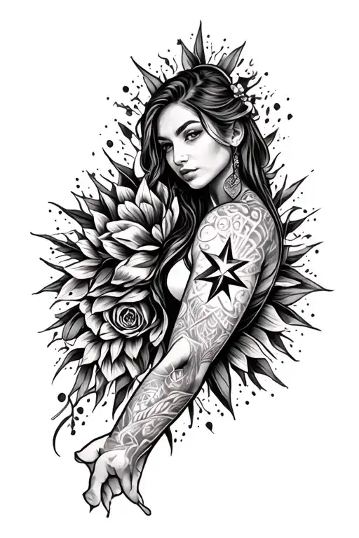Half sleeve with a star on the elbow sleeve tattoo design idea