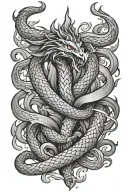phoenix fire flames sword snake wrapped tattoo design idea