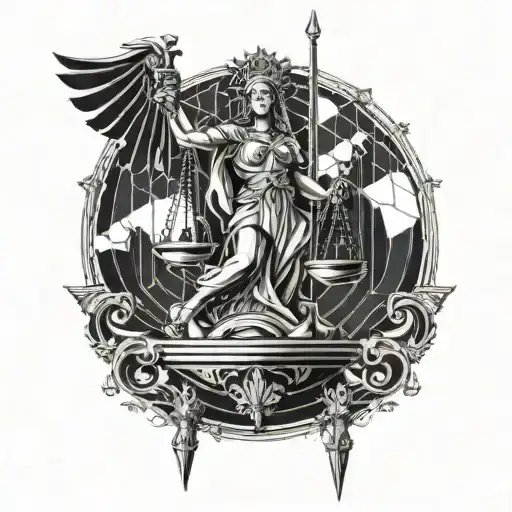 Combine Lady Justice with a heavily armored protector or sentinel. The scales could be uneven, representing vengeance. tattoo design idea