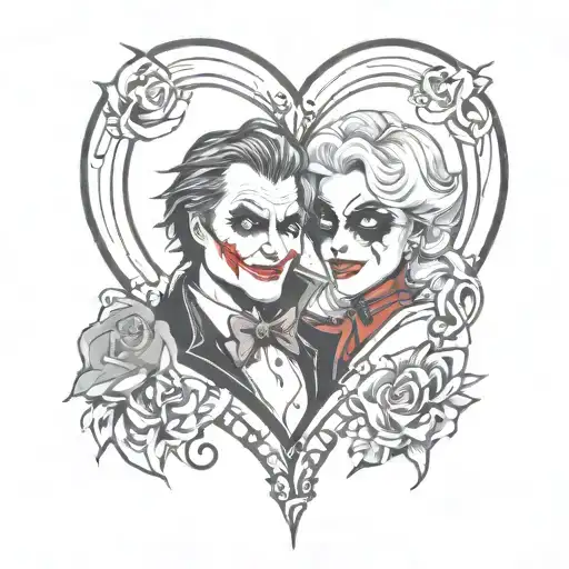 Heart outline with the joker and harley quinn inside tattoo design idea