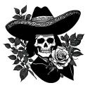 skeleton mariachi holding up a rose tattoo design idea
