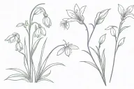 simple Snowdrop, Violet, Daffodil, Daisy, Lily of the Valley, Honeysuckle, Cosmos bouquet tattoo design idea