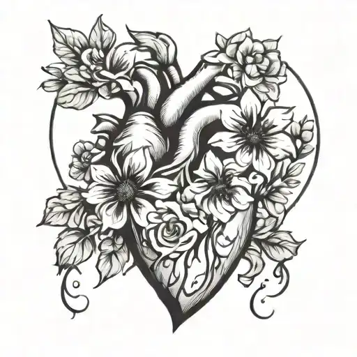 heart outline with flowers coming from it tattoo design idea