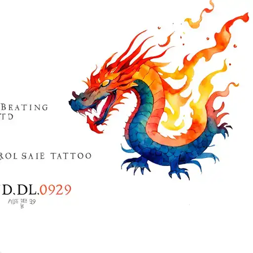 "DJL0929" korean dragon breathing fire tattoo design idea