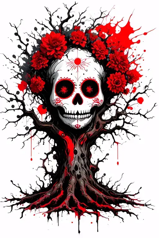 day of the dead tree with creeping vines tattoo design idea