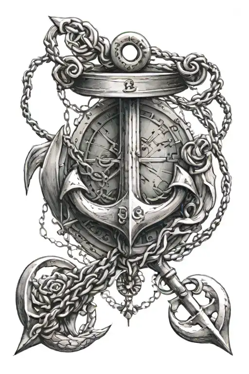 a sea anchor with old scales balancing life tattoo design idea