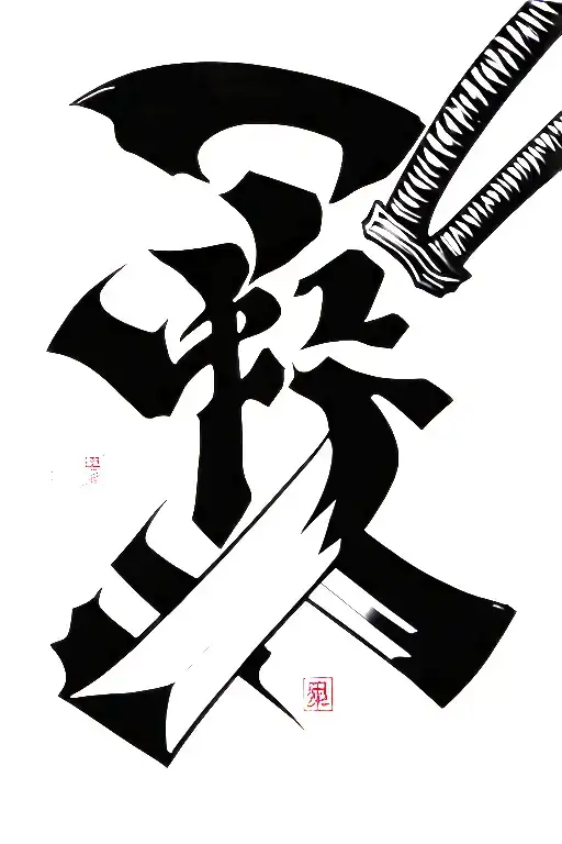 Broken katana sword with text それが方法です tattoo design idea