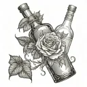 444 with rose in rum bottle tattoo design idea