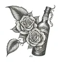 444 with rose in rum bottle tattoo design idea