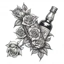 444 with rose in rum bottle tattoo design idea