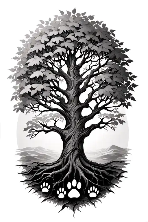 tree of life with cat paws as leafs tattoo design idea