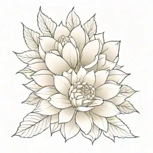 fine line dahlia flower bouquet tied tattoo design idea