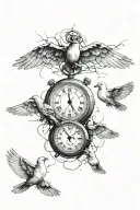 Broken Stopwatch with time set to 5:38 PM and cracks. 8 doves flying out of it  tattoo design idea
