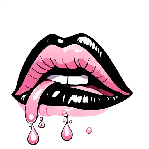 lips and tongue, cream droplets tattoo design idea