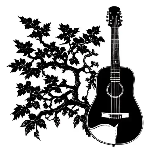 Rowan tree and guitar combined tattoo design idea