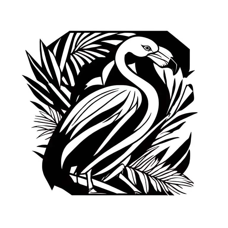 illustrative geometric flamingo tattoo design idea