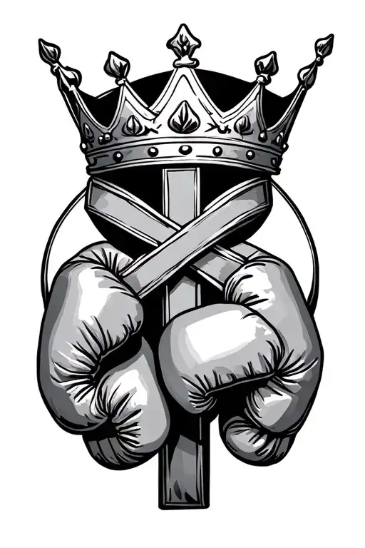 Cross and crown with boxing gloves intertwined tattoo design idea