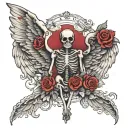 victorian style with skeletons with angel wings and red hearts tattoo design idea