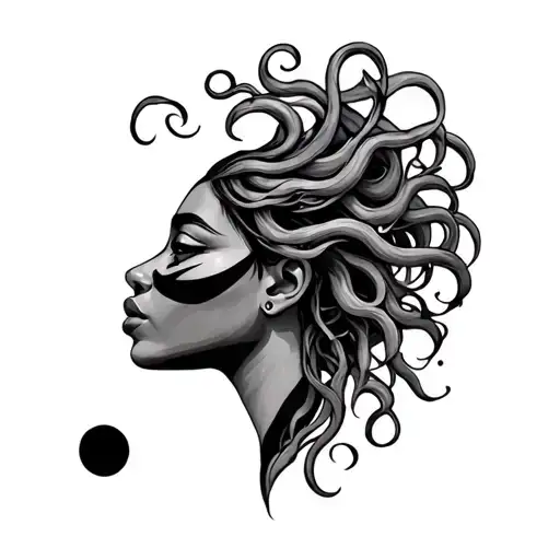 African Medusa with semicolon eye tattoo design idea