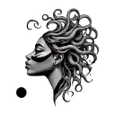 African Medusa with semicolon eye tattoo design idea