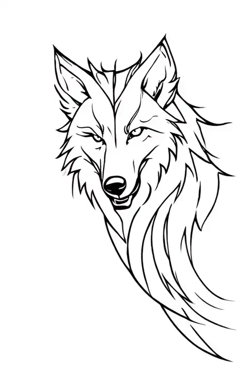 Create a tattoo of a wolf inspired by the legend of Amaterasu, with a powerful and mystical design to cover a shoulder.  tattoo design idea