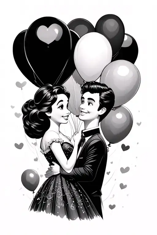 Disney Couple with balloons floating in the sky tattoo design idea