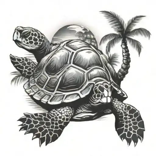 turtle and palm tree  tattoo design idea